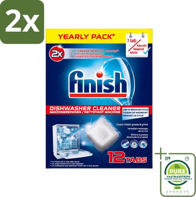 Finish - Vaatwasmachinereiniger - Anti-Vet & Anti-Vuil - 12 Tabletten - Voordeelverpakking - 2 stuks - Vaatwasser reiniger - Vaatwasser onderhoud