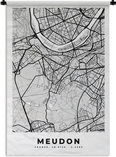 Wandkleed - Wanddoek - Plattegrond - Meudon - Stadskaart - Kaart - Frankrijk - 120x180 cm - Wandtapijt