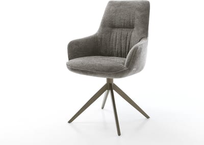 Eetkamerstoel Zelia-Flex met armleuning kruisframe breed afwerking met titanium bouclé zacht mud 360° draaibaar rocker-functie pocketveer kern