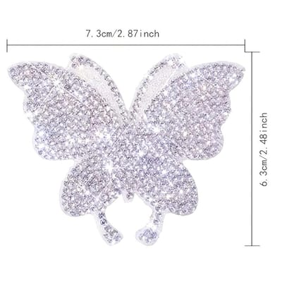 Autocollants Papillons Étincelants pour Voiture - Accessoires Extérieurs en PVC avec Strass en Cristal 2pcs white