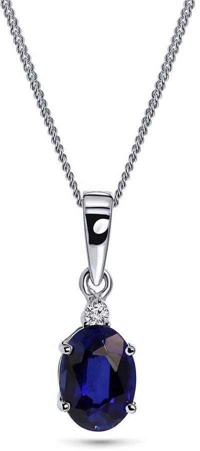 Gouden damesketting, diamanten robijn/saffier/smaragd edelsteen ketting met hanger goud, schakelketting goud 9 karaat 375 witgoud, 45 cm lang, halsketting dames, Small, Wit Goud, Saffier