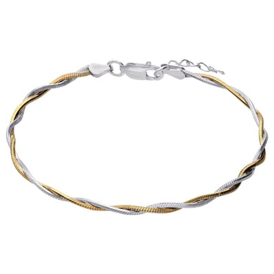 Lucardi - Dames Zilveren bicolor armband voor dames - Armband - 925 Zilver - Zilver- en goudkleurig - 21 cm