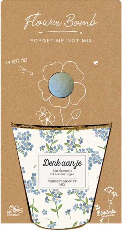 Blossombs Grow Kit – 1 Zaadbommetje – Denk aan je – Vergeet-me-niet Mix – Cadeau Bloembommetje
