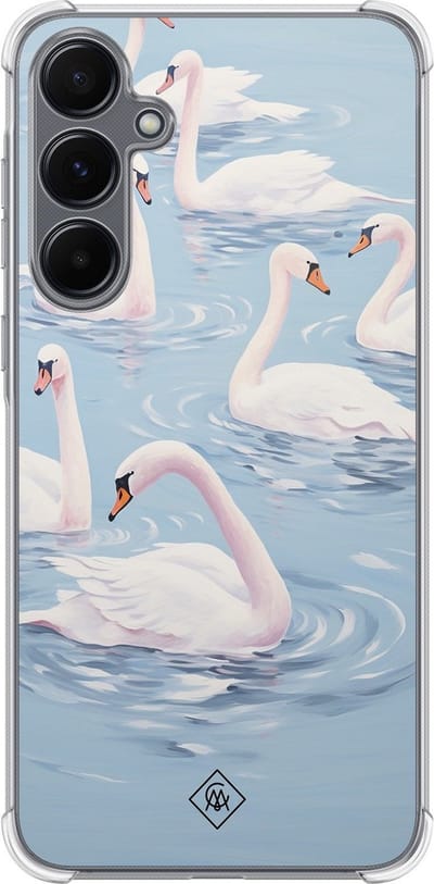 Casimoda® hoesje - Geschikt voor Samsung Galaxy A35 5G - Flower Touch - Shockproof case - Extra sterk - TPU/polycarbonaat - Blauw, Transparant