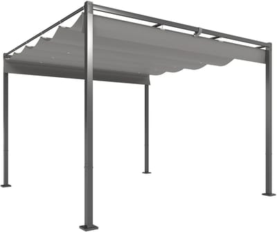 Pergola - Pergola met Intrekbaar Dak - Tuinpaviljoen - 3 x 3 m - Donkergrijs - UV30+ Bescherming - Stevig Metalen Frame