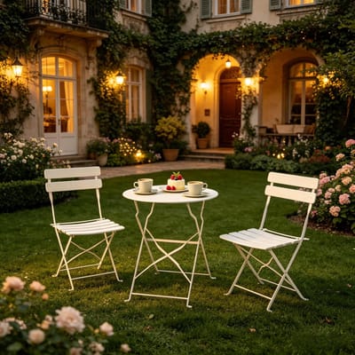 Bistroset - Opvouwbare Metalen Bistroset - 3-Delige Balkonset Crème - Draagbare Patio Meubelset - Ø 58 cm Tafel - Inklapbaar - Voor Balkon En Tuin