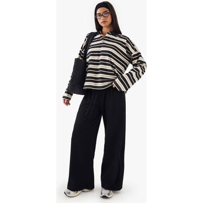 Dames DSGN Studio Geborduurd Ribstof Wijde Pijpen Broek | Black | Maat: 2XL