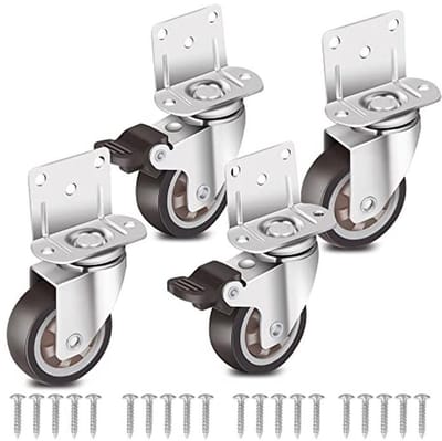 Zijgemonteerde zwenkwielen 6 cm - Set van 4 rubberen wielen met 600 lbs draagvermogen voor meubels en keuken