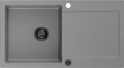 Mexen Leo granieten spoelbak 1-kompartment met afdruiprek 900 x 500 , grijs, zwarte sifon - 6501901010-71-B