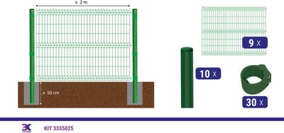 KIT 15 draadpaneel + palen en klemmen, lengte 18m, hoogte 153cm, kleur groen RAL 6005