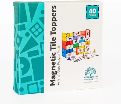 Learn & Grow - Magnetische Tegel Toppers - Dieren Duo Puzzel Pakket - 40 Stuks - Magnetische Bouwstenen Opzetstukken