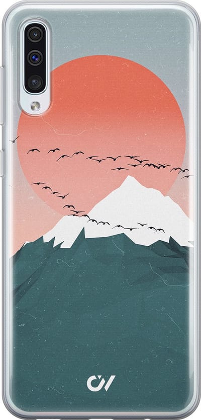 Hoesje geschikt voor Samsung Galaxy A50 - Mountain Birds - - Blauw - Soft Case Telefoonhoesje - TPU Back Cover - Casevibes