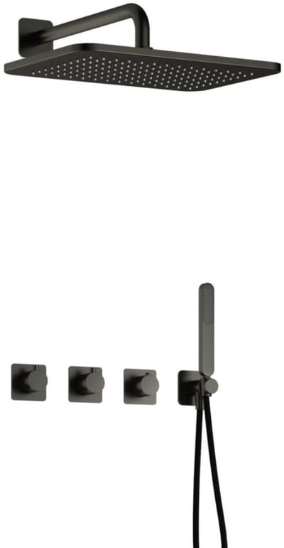 Hotbath Gal - GL106 - Inbouw Regendoucheset - Geborsteld Gunmetal PVD - 2 Stopkranen - Thermostatisch - Wandarm 35 cm - Hoofddouche 270x400 mm - Staafhanddouche - met GL106 - V02