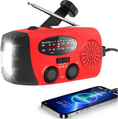 Zonne-energie Weerradio - Hand Crank Radio - Noodsituaties Voorbereiden - 3 Oplaadbare Methoden - 2000mAh Batterij - Zwart