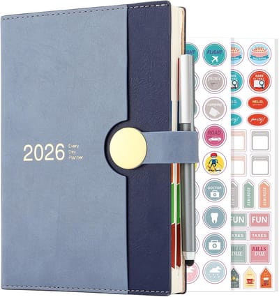 Dagboek 2025-2026 A5 formaat, dagelijkse planner van augustus 2025 tot augustus 2026, hardcover met pen