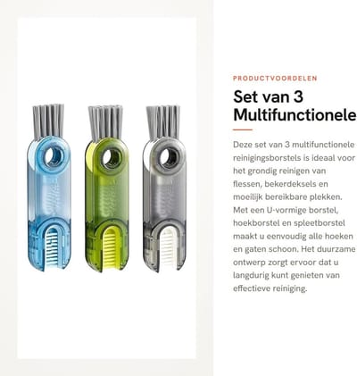 Dailygoods- Reinigingsborstel 3-in-1 - Multifunctionele Spleetreinigingsborstel - Hoekborstel - U-vormige Borstel - Roestvrij Staal - Sterk en Duurzaam