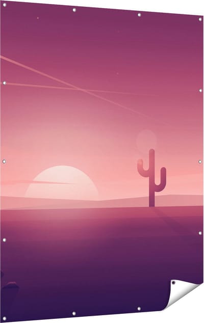 Gards Tuinposter Zonsondergang in de Woestijn met een Cactus - 120x160 cm - Tuindoek - Tuindecoratie - Wanddecoratie buiten - Tuinschilderij