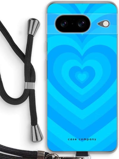 Case Company® - Hoesje met koord geschikt voor Google Pixel 8 hoesje met Koord - Hart Blauw - Telefoonhoesje met Zwart Koord - Bescherming aan alle Kanten en Over de Schermrand