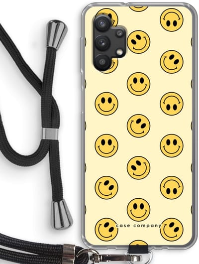 Hoesje met koord geschikt voor Samsung Galaxy A32 5G hoesje met Koord - Smiley N°2 - Telefoonhoesje met Zwart Koord - Bescherming aan alle Kanten en Over de Schermrand