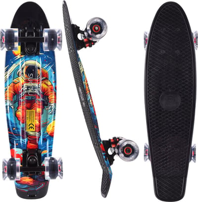 Suotu Skateboard - Skateboard Jongens – Wielen met LED-verlichting - ABEC-9 - Tot 50 kg - Skateboard Meisjes – Skateboard Volwassenen - Zwart