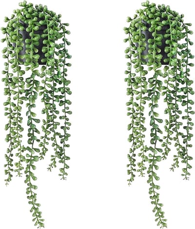 Set van 2 Kunstmatige Hangplanten voor Binnen en Buiten - Nepklimop en Vetplanten in Potten