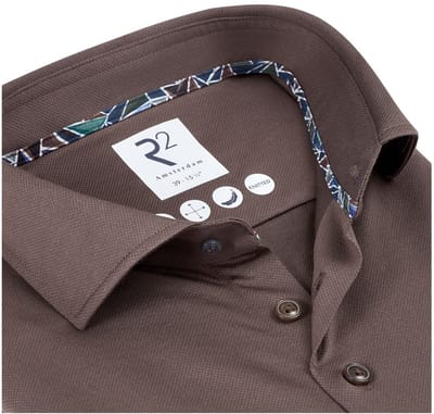 R2 Overhemd Dobby Travel Shirt Bruin - Maat 39 - Heren - Overhemden Formeel