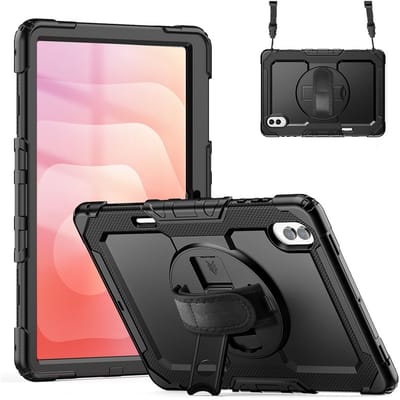 Hoes met ingebouwde Screenprotector Geschikt voor Samsung Galaxy Tab S11 Ultra | Inclusief 360° Draaibare Handriem en Schouderriem | Extreme bescherming | Ideaal voor zakelijk gebruik | Zwart
