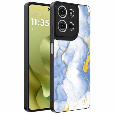 Geschikt voor Motorola Moto G86 Telefoonhoesje met Lichtblauw Goud Marmer Opdruk - TPU Backcover Case Lightblue Gold Marble Design - Smartphonica geschikt voor Motorola Moto G86