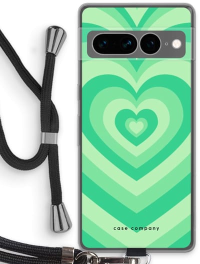 Case Company® - Hoesje met koord geschikt voor Google Pixel 7 Pro hoesje met Koord - Hart Groen - Telefoonhoesje met Zwart Koord - Bescherming aan alle Kanten en Over de Schermrand