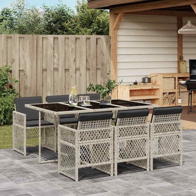vidaXL - 7-delige - Tuinset - met - kussens - poly - rattan - grijs