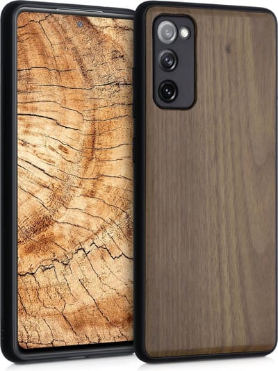 kwmobile telefoonhoesje geschikt voor Samsung Galaxy S20 FE - Hoesje met bumper in donkerbruin - Backcover - hout