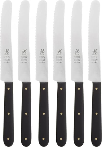 Robert Herder Ontbijtmes / Tafelmes met Kartel – RVS – Lemmet 12 cm – Heft POM Zwart – 6 Stuks