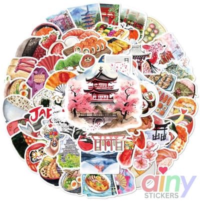 Ainy Japan Stickers 64 stuks voor bullet journal , fotoalbum , wenskaarten , laptop , telefoon , waterfles , scrapbook | ook geschikt als muursticker , geschenksticker , skateboard , knutselen | stickervellen voor kinderen / volwassenen