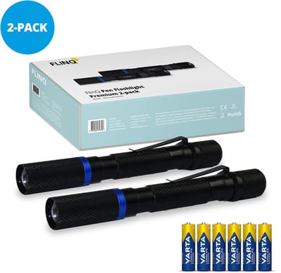 FlinQ Pen Zaklamp - 100 lumen LED lamp - Inclusief 6 Batterijen - Op Batterijen - Waterbestendige Flashlight - Militaire Zaklamp - Ideaal voor Noodpakket - Geschikt voor Kinderen - 100 meter Zicht - 2 Zaklampen
