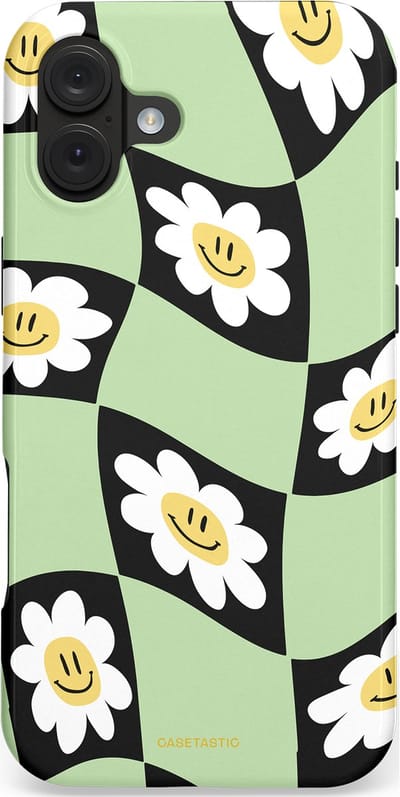 Casetastic hoesje geschikt voor Apple iPhone 16 Plus - MagSafe - Dubbellaagse bescherming - Golvende madeliefjes - Fashion Case - Mintgroen Zwart Wit Beige