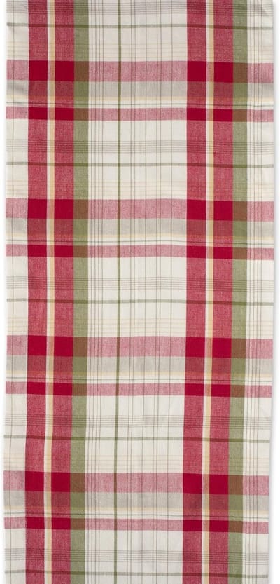 Linnen Tafelblad Essentials, Katoen, Taupe/Rood, Tafelloper, 14x108