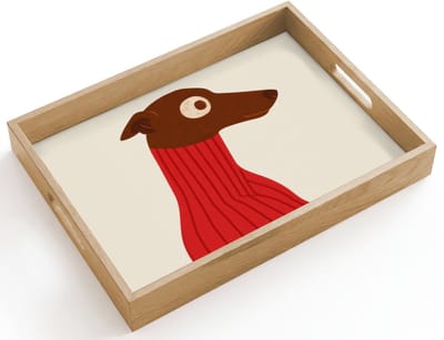 Dienblad hout 40x30 cm - Schootdienblad - Silhouet - Hond - Trui - Rood - Borrelplank rechthoek - Plateau dienbladen