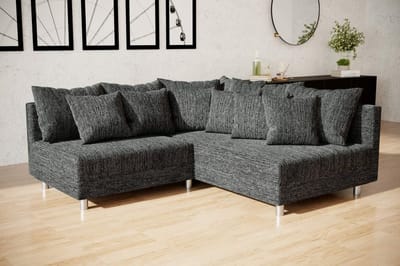 hoekbank denver mini- zwart stof- zonder poef (hocker)- hoeksalon denver mini- zetelsenbedden