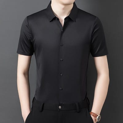 Kortmouw Overhemd Zomer Mode Middelbare Leeftijd Zakelijk Herenkleding Dun Herenoverhemd 4XL black