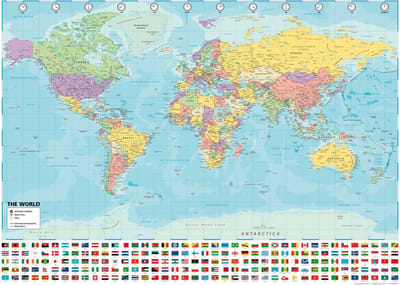 Wereldkaart Poster - Werelddelen en Oceanen - 50x70cm