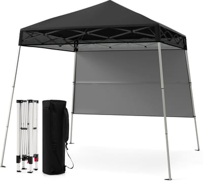 COSTWAY Paviljoen, 2 x 2 m, pop-up vouwpaviljoen, in hoogte verstelbaar, met zijwand en bodemhaken, waterdicht en zonwering, partytent, tuintent met tas, tuinpaviljoen voor tuin, feest (zwart)