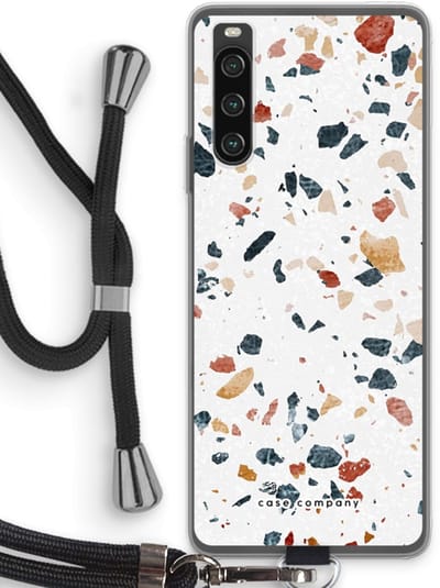 Case Company® - Hoesje met koord geschikt voor Sony Xperia 10 IV hoesje met Koord - Terrazzo N°4 - Telefoonhoesje met Zwart Koord - Bescherming aan alle Kanten en Over de Schermrand