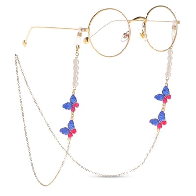 Blauw vlinder brillenketting met kralen – decoratief brillenkoord dames – brillenbandje voor zonnebril en leesbril