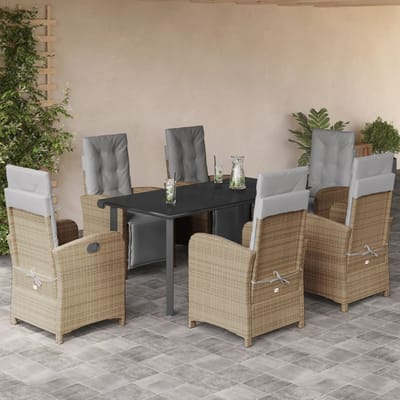 vidaXL - 7-delige - Tuinset - met - kussens - poly - rattan - beige