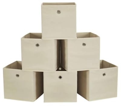 Opvouwbare Kubus Opbergdozen - Pack van 6, Beige, Ideaal voor Organisatie in Huis en Kantoor – 28x28x28 cm
