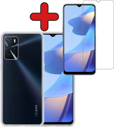 Hoesje - Met Screenprotector - Geschikt voor OPPO A16s - Sterk & Shockproof - Telefoon Hoes - Back Cover - Siliconen Case - Telefoonhoes - Transparant