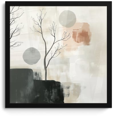 Poster in lijst - Fotolijst 40x40 cm - Posters - Wabi sabi - Beige - Plant - Posterlijst zwart - Decoratie - Wanddecoratie woonkamer - Muurdecoratie slaapkamer
