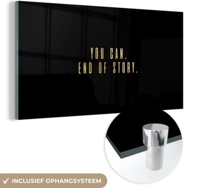 MuchoWow® Glasschilderij 40x20 cm - Schilderij acrylglas - Quotes - Zelfvertrouwen - Goud - Zwart - Foto op glas - Schilderijen