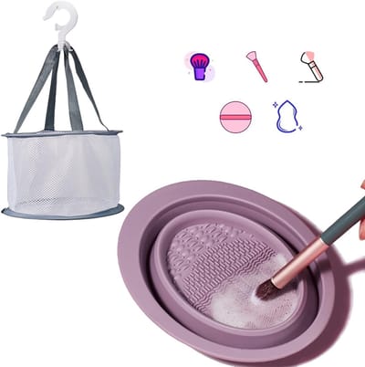 Make-up Borstel Reinigingsset met Siliconen Reinigingsborstel, Opvouwbare Mesh Steun en Reinigingsmat voor Effectieve Borstelverzorging en Droogproces