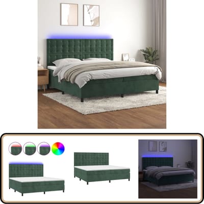 vidaXL - Boxspring - met - matras - fluweel - donkergroen - 200x200 - cm